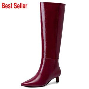 Knee High Boots with 1.96 Inch Kitten Heel, Pointed Toe, Wide Calf